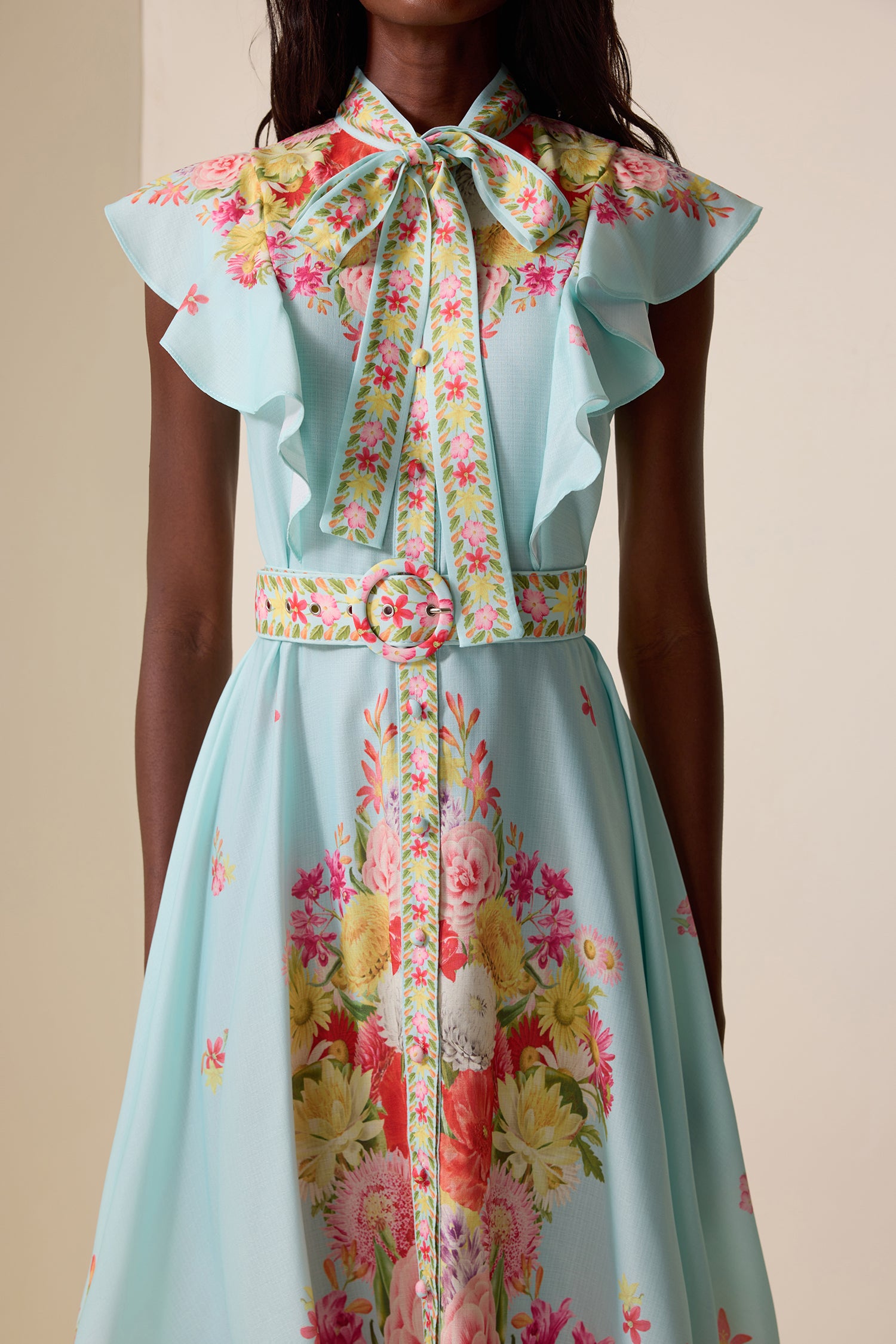 Floral Lace Up Frill Midi Dress