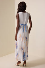 Floral Pleated V-Neck Midi Dress