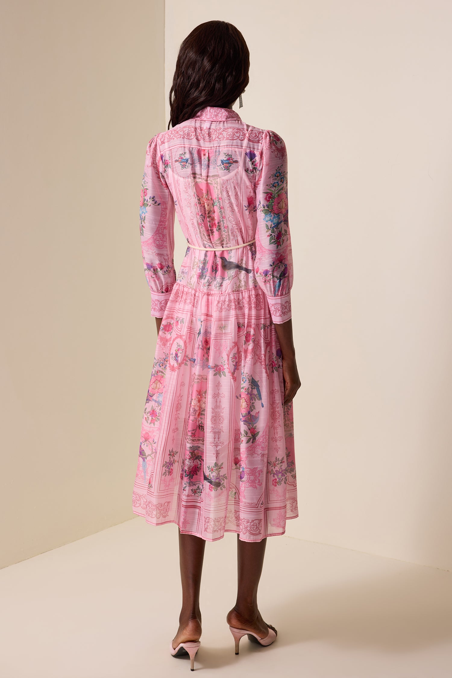 Paisley Print Chiffon Lace Up Midi Dress