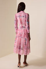Paisley Print Chiffon Lace Up Midi Dress