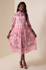 Paisley Print Chiffon Lace Up Midi Dress