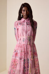 Paisley Print Chiffon Lace Up Midi Dress