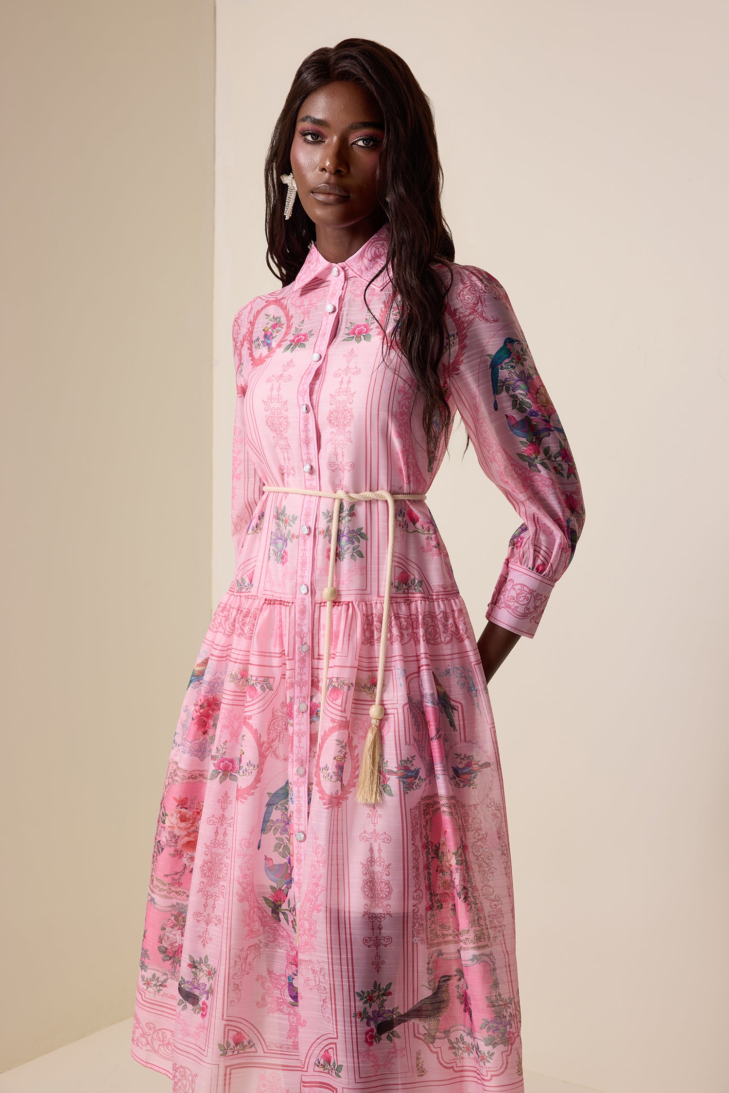 Paisley Print Chiffon Lace Up Midi Dress