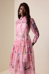 Paisley Print Chiffon Lace Up Midi Dress
