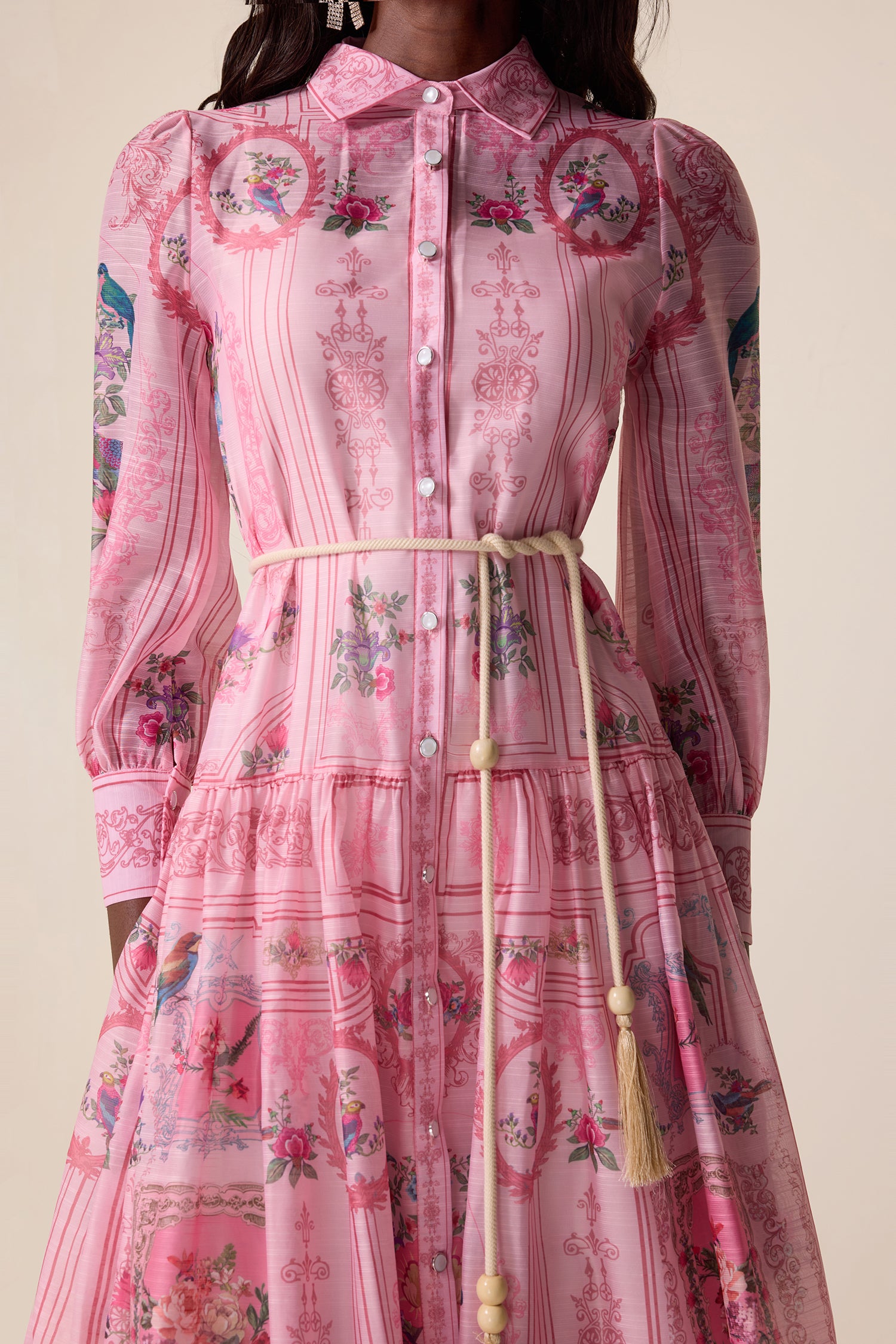 Paisley Print Chiffon Lace Up Midi Dress