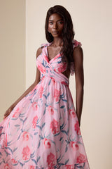 Floral Chiffon Backless Maxi Dress