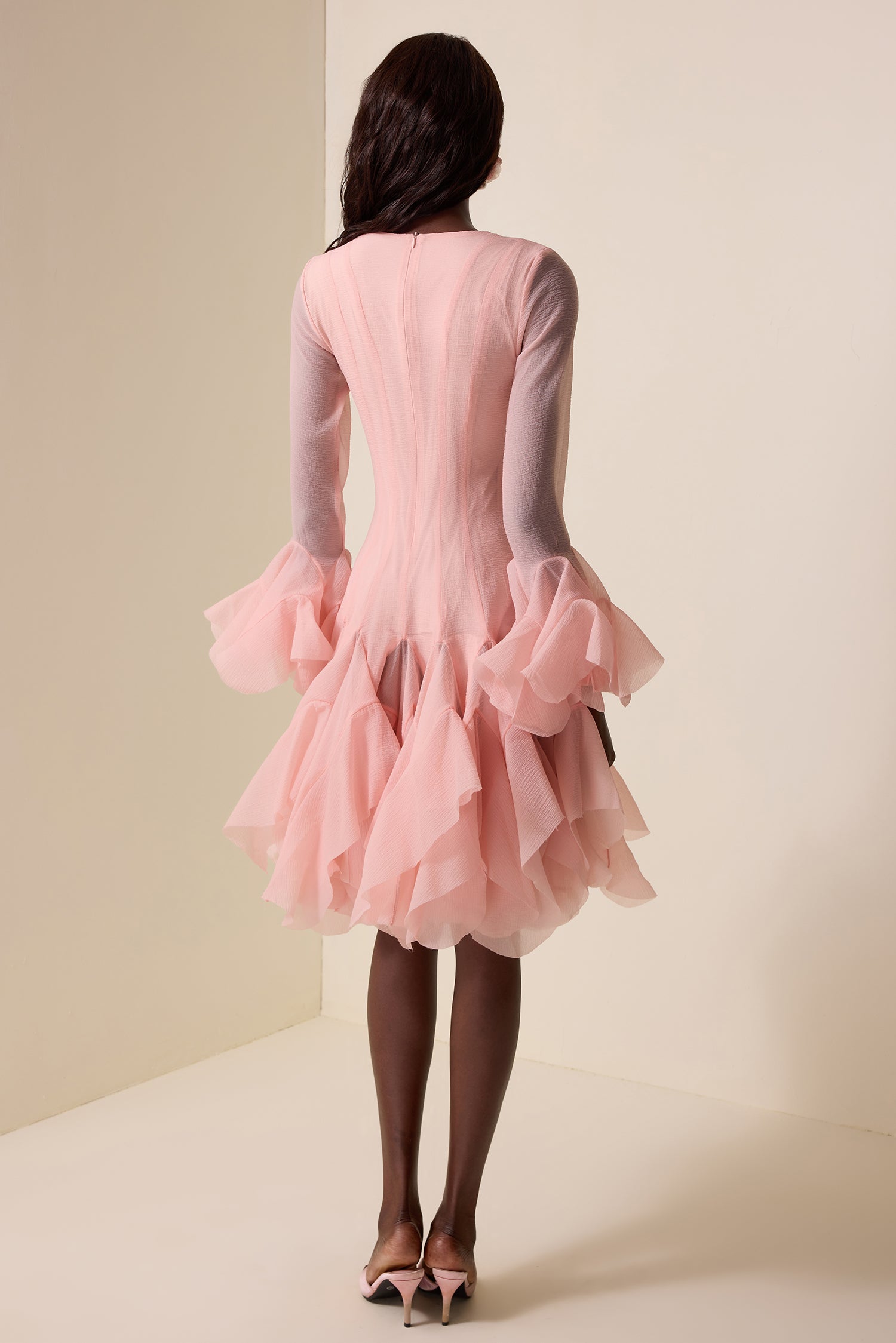 Solid Ruffle Bell Sleeve Midi Dress