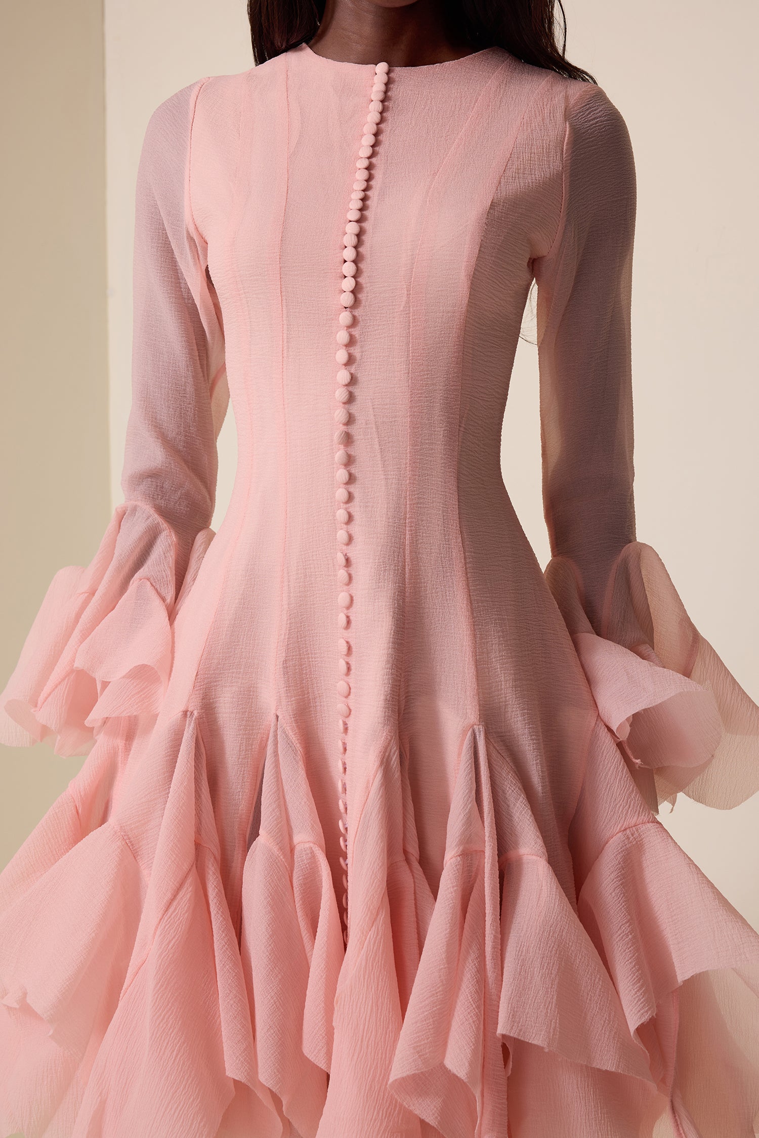Solid Ruffle Bell Sleeve Midi Dress