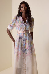 Floral Lace Metal Button Midi Dress