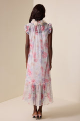 Floral Ruffle Lace Up Midi Dress