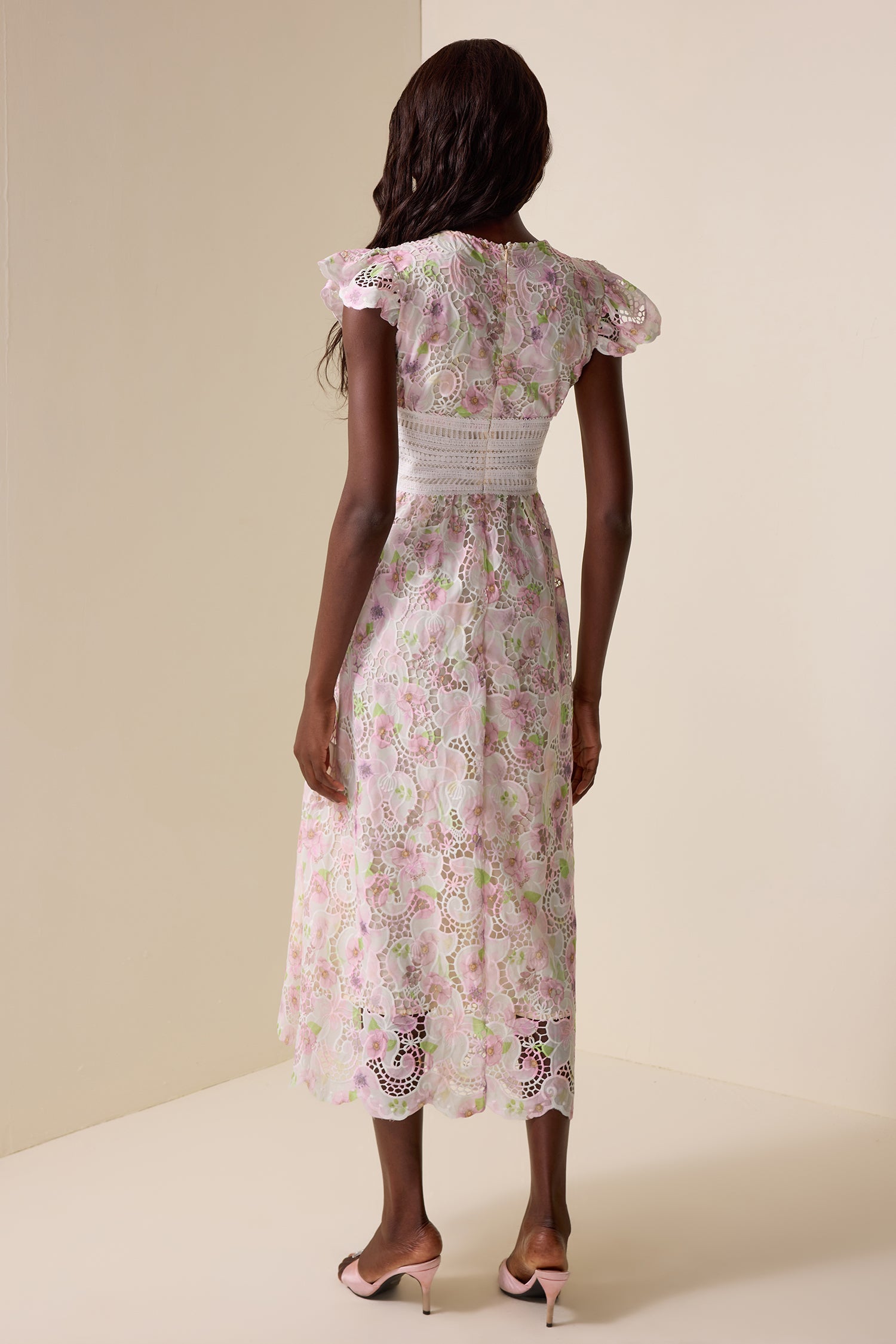 Lace Floral V-Neck Midi Dress