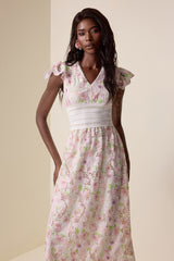 Lace Floral V-Neck Midi Dress