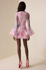 Floral Single Breasted Long Sleeve Mini Dress