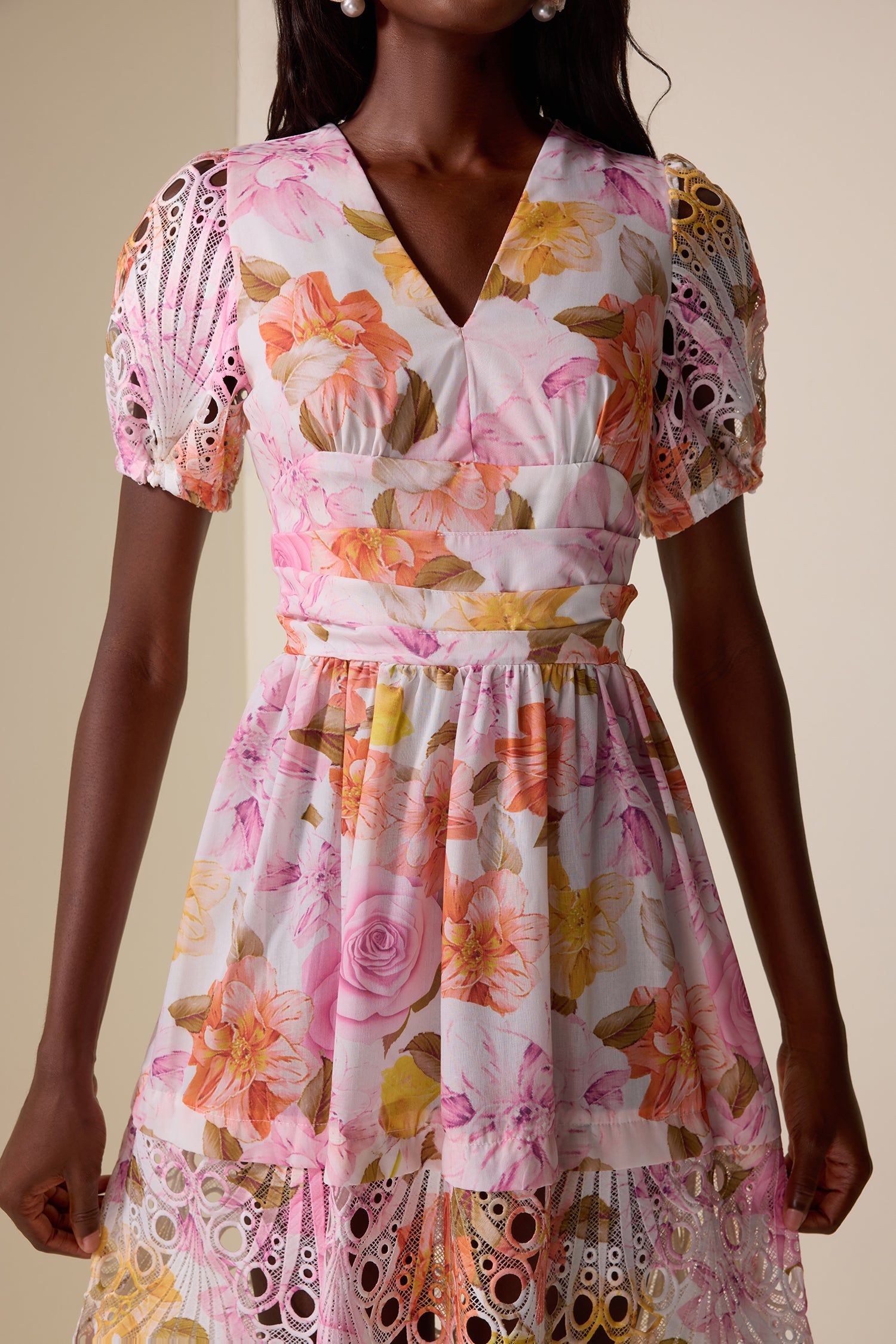 Floral Lace V-Neck Midi Dress
