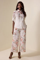 Floral Shirt Collar Short Sleeve Top & High Waist Pants Set