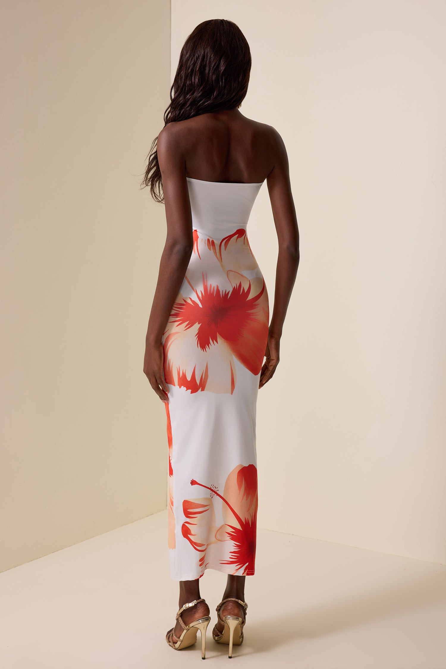 Satin Floral Off-Shoulder Maxi Dress