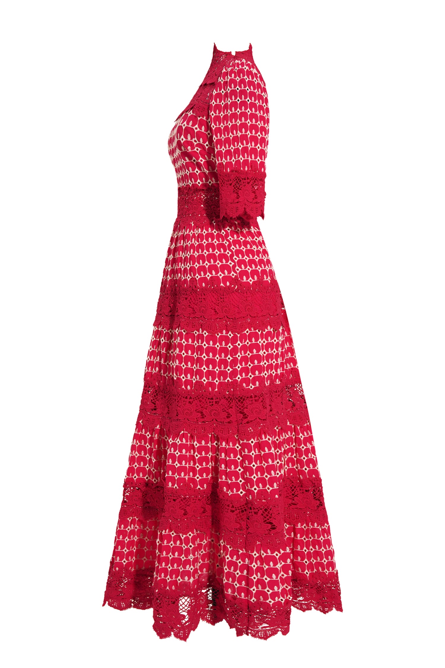 Lace Embroidery Short Sleeve Midi Dress