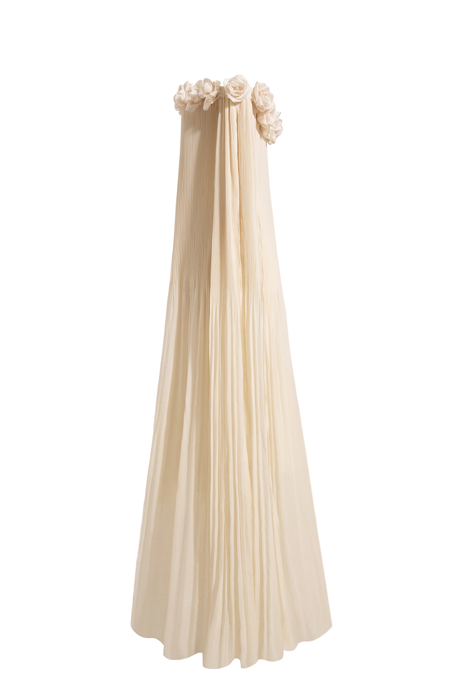 3D Flower Chiffon Off-Shoulder Pleat Maxi Dress