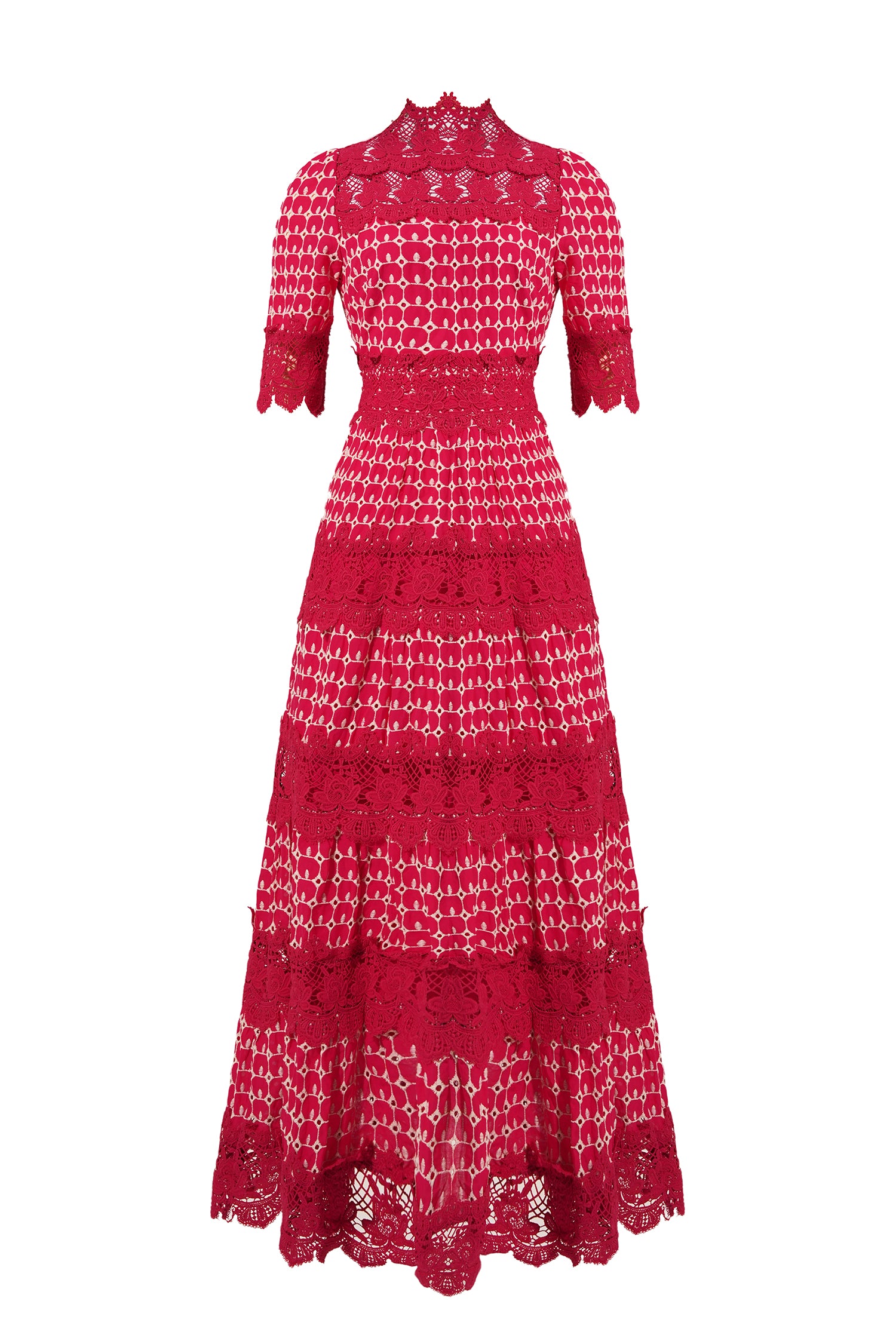 Lace Embroidery Short Sleeve Midi Dress