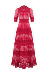 Lace Embroidery Short Sleeve Midi Dress
