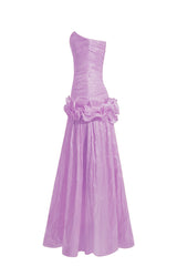 Solid Pleated Ruffle Maxi Dress