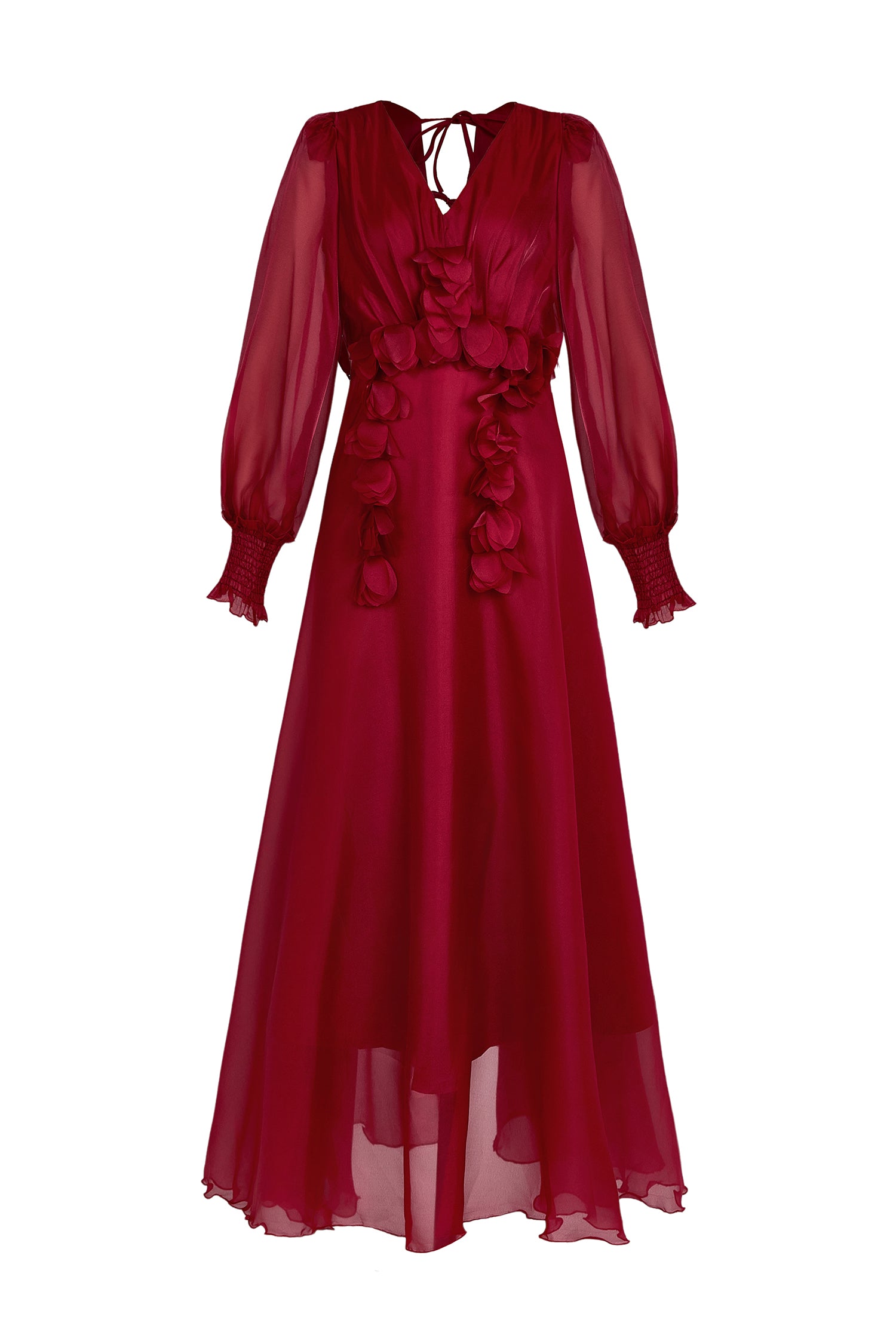 Organza 3D Flower V-Neck Midi Dress