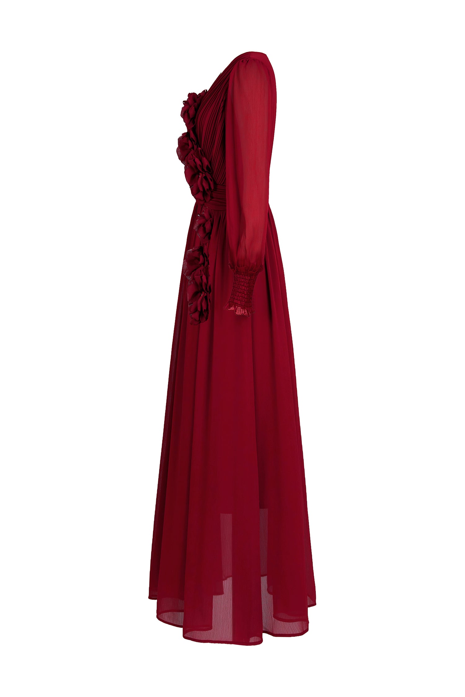 Organza 3D Flower V-Neck Midi Dress