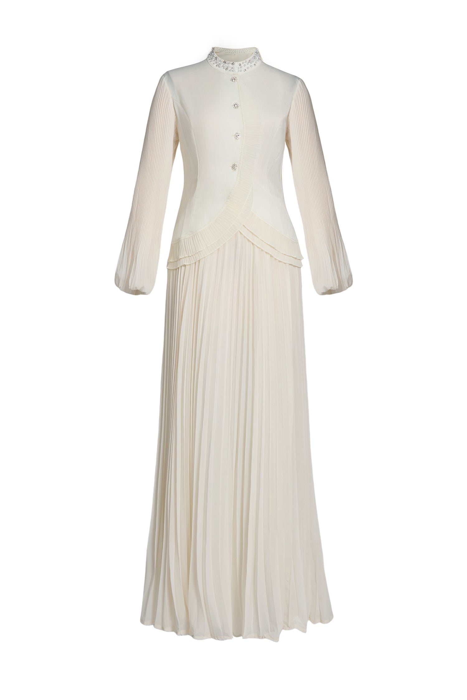 Chiffon Splicing Satin Top & High Waist Pleated Maxi Skirt Set