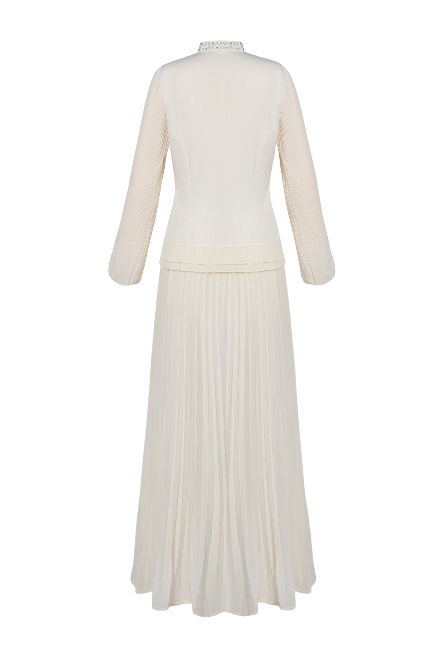 Chiffon Splicing Satin Top & High Waist Pleated Maxi Skirt Set
