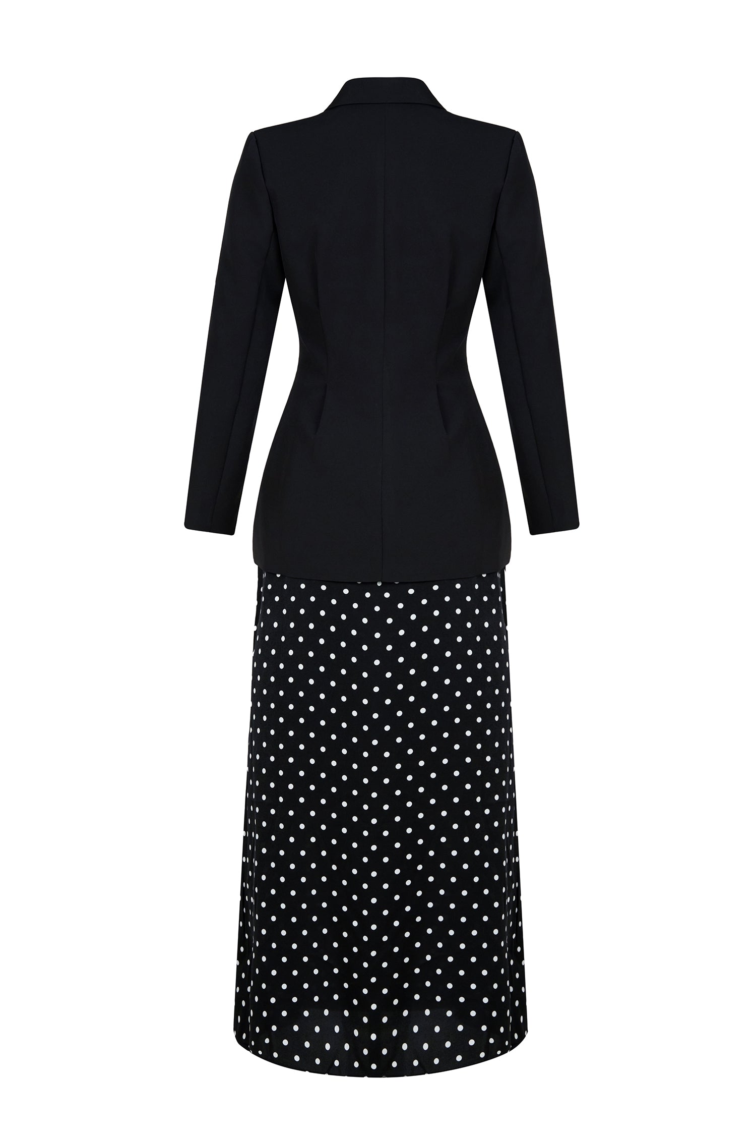 3D Flower Kerchief Blazer & Dots Midi Skirt Set