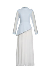 Chiffon Sequin Stand Collar Long Sleeve Maxi Dress