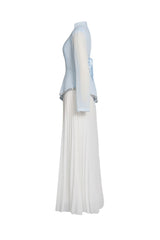Chiffon Sequin Stand Collar Long Sleeve Maxi Dress