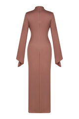 Satin Tie-Up Bell Sleeve Maxi Dress