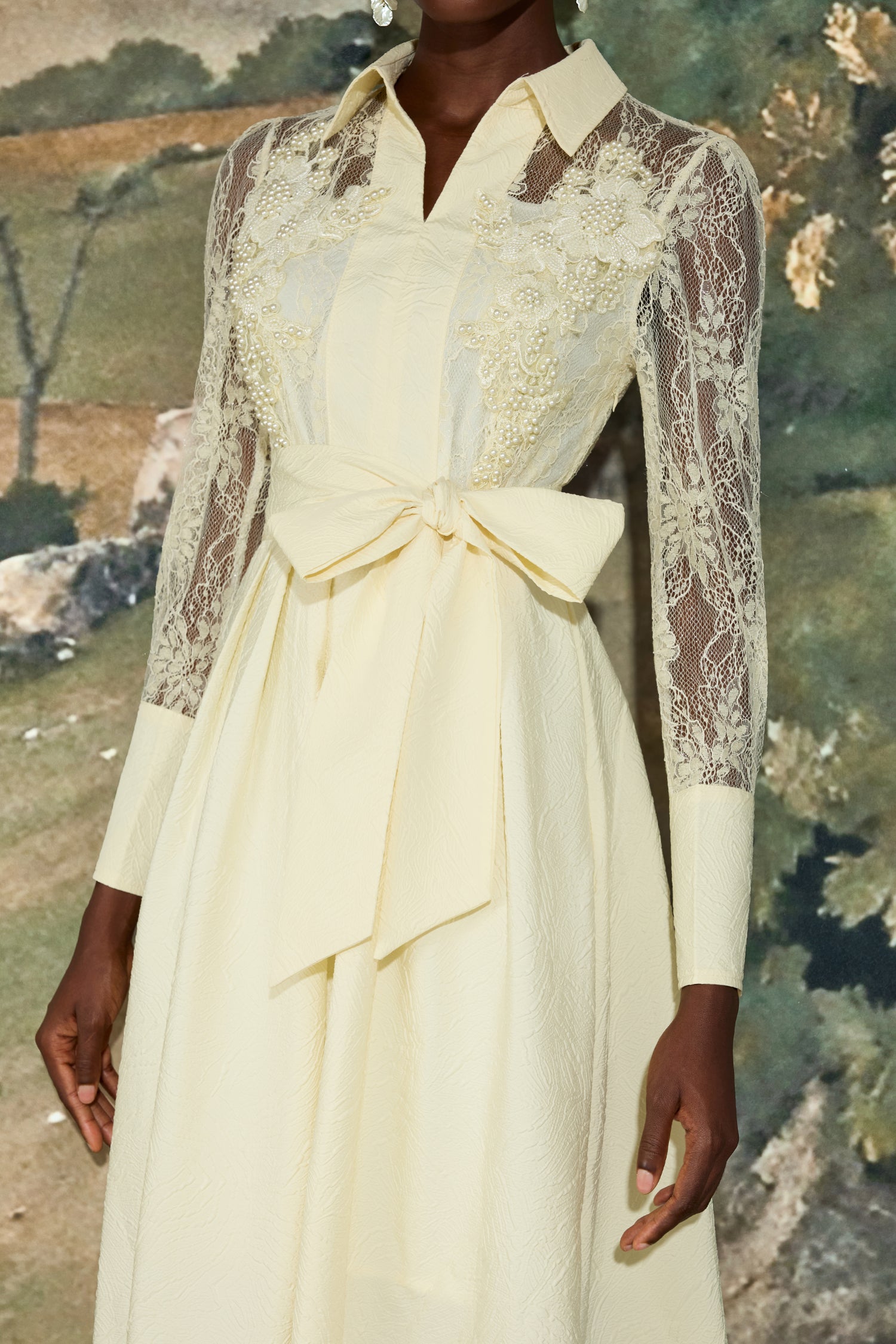 Lace Jacquard Nail Bead Embroidery Maxi Dress