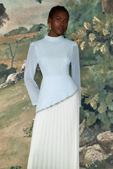Chiffon Sequin Stand Collar Long Sleeve Maxi Dress