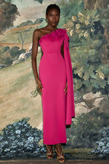 3D Flower Cape Sleeve Slit Midi Dress