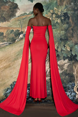 Jersey Off-Shoulder Shawl Sleeve Midi Dress