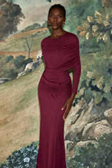 Solid Gathering Long Sleeve Maxi Dress