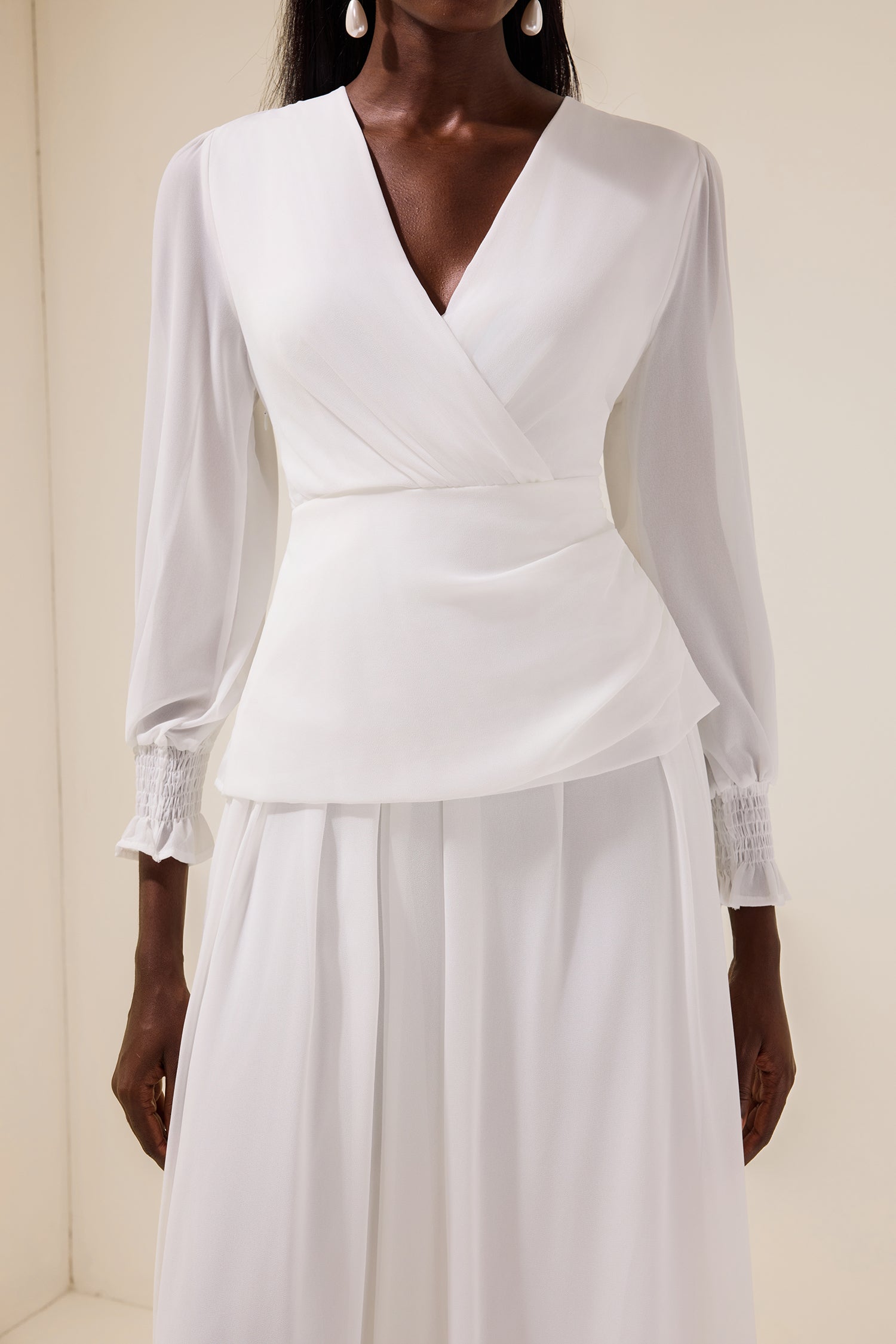 Chiffon V-Neck Lace-Up Midi Dress