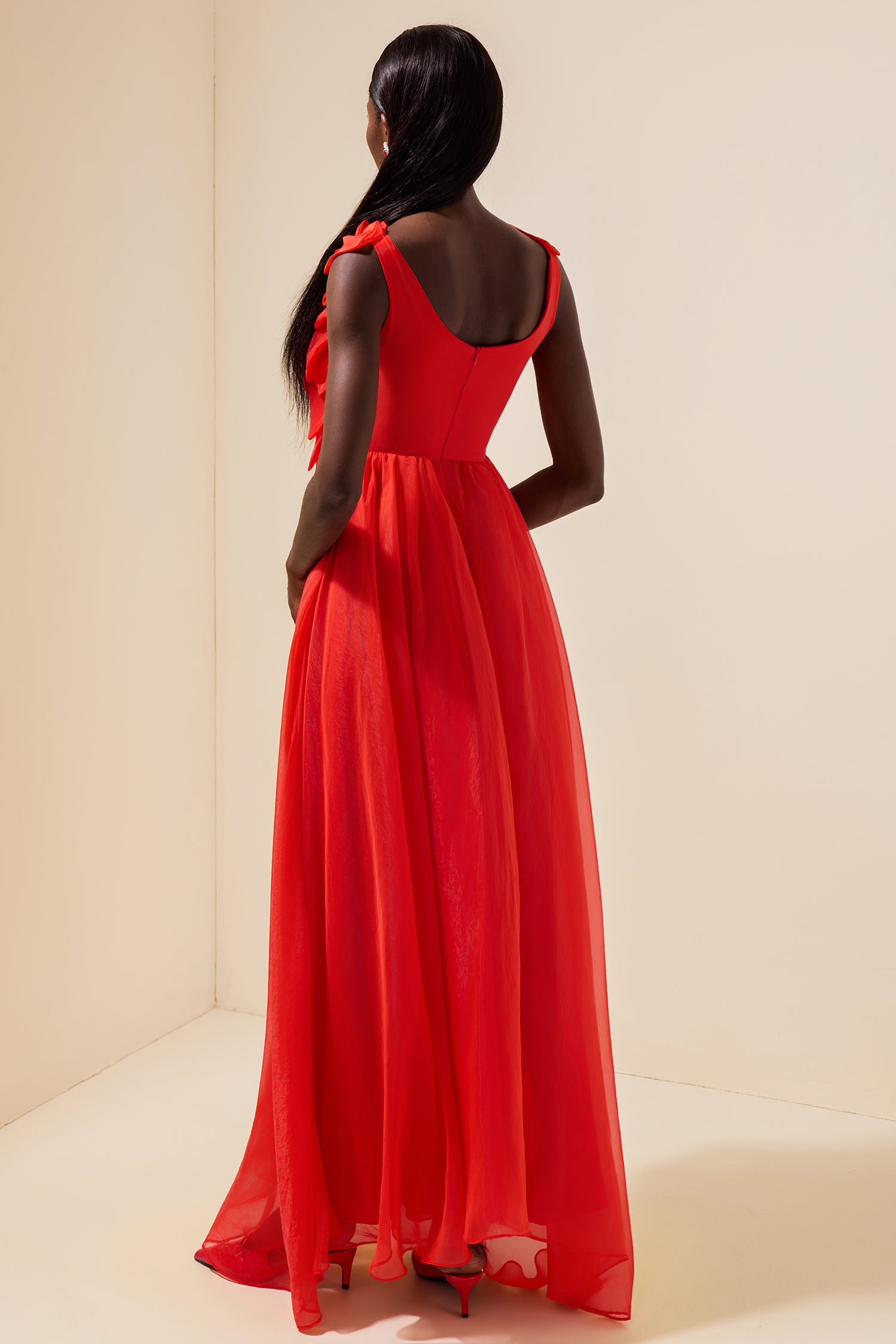 Mesh 3D Flower Maxi Dress