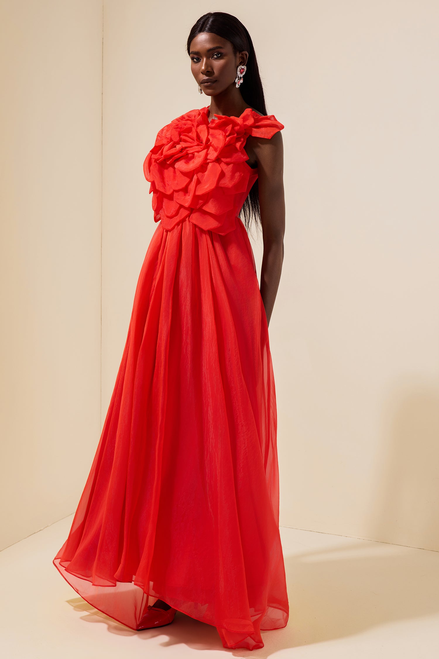 Mesh 3D Flower Maxi Dress
