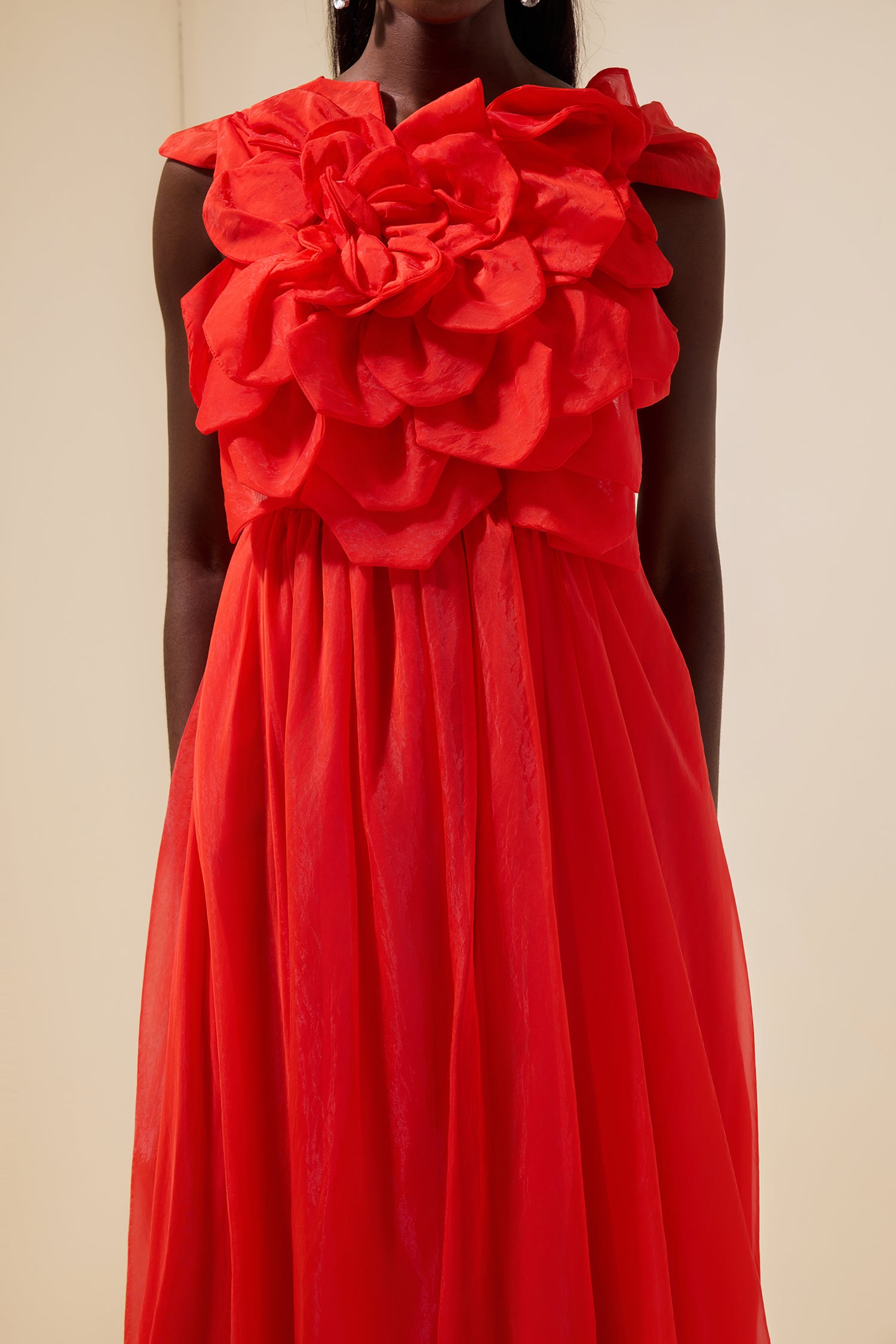 Mesh 3D Flower Maxi Dress