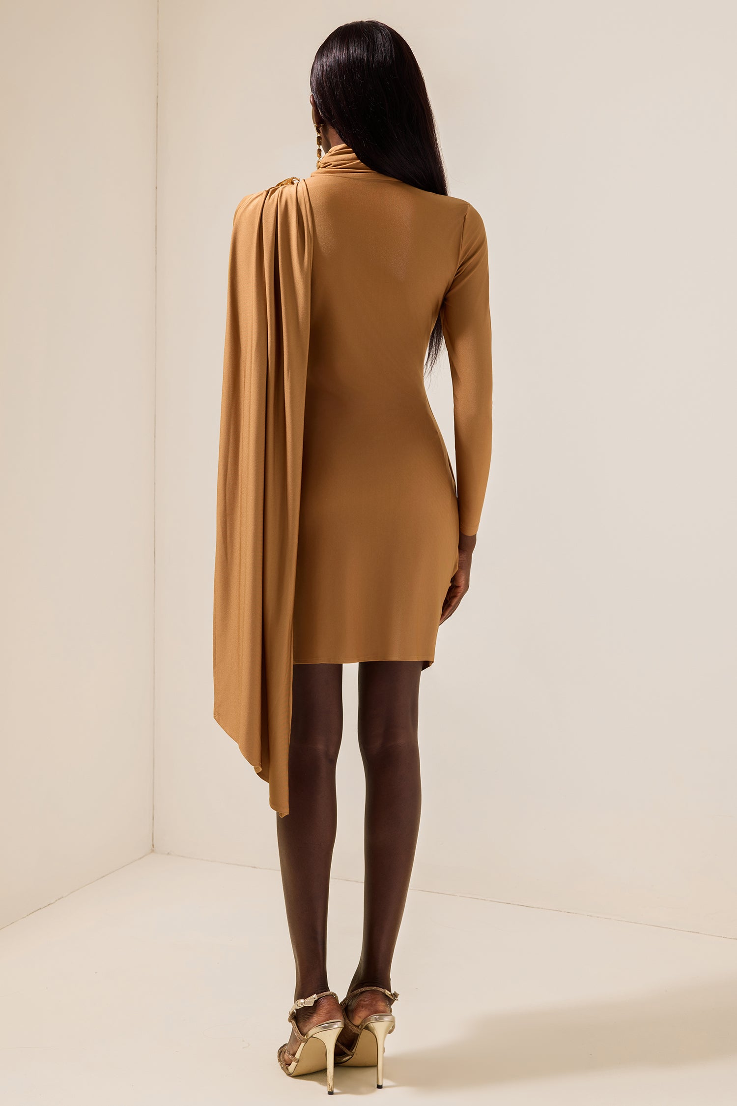 Satin Cape Long Sleeve Mini Dress