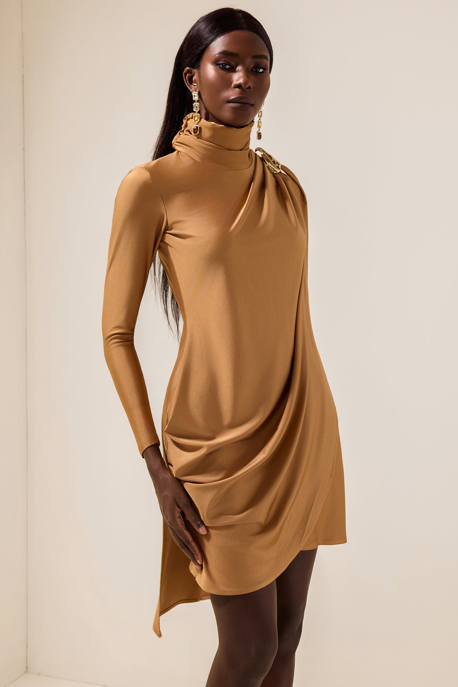 Satin Cape Long Sleeve Mini Dress