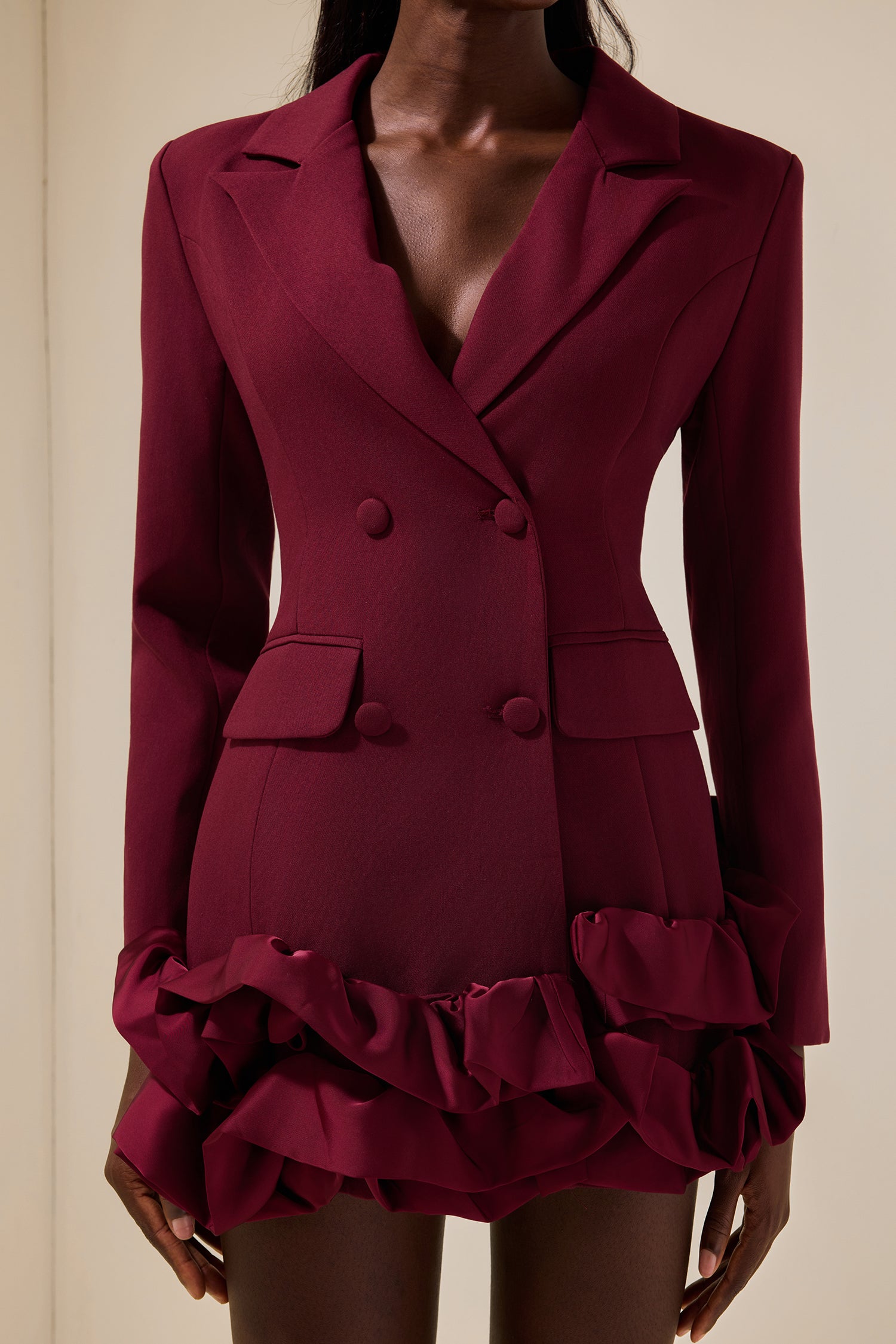 Solid Double-Breasted Frill Mini Dress