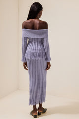 Jersey Off-Shoulder Long Sleeve Top & Tassel High Waist Midi Skirt Set
