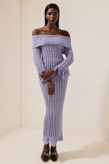 Jersey Off-Shoulder Long Sleeve Top & Tassel High Waist Midi Skirt Set