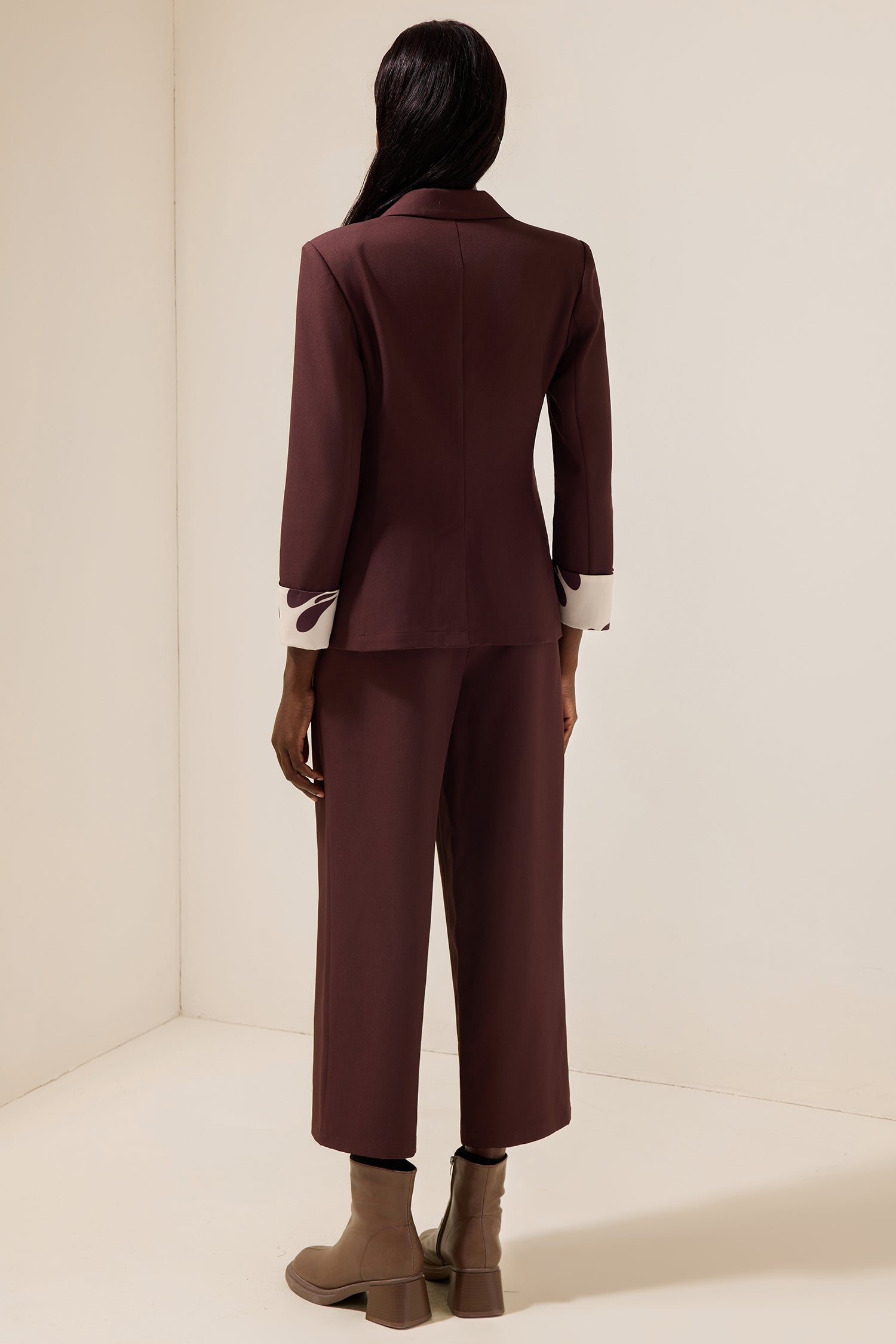 Metal Button Blazer & High Waist Pants Set With Belt