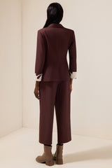 Metal Button Blazer & High Waist Pants Set With Belt