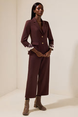 Metal Button Blazer & High Waist Pants Set With Belt